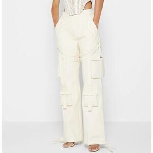 Maniere De Voir SZ 12 Strap Detail Cargo Pants - Cream 100% Cotton NWOT